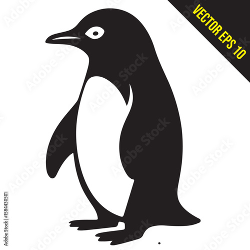 Silhouette penguin standing graphic animal black and white vector illustration