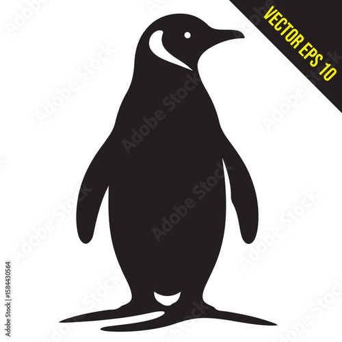 Silhouette penguin standing graphic animal black and white vector illustration