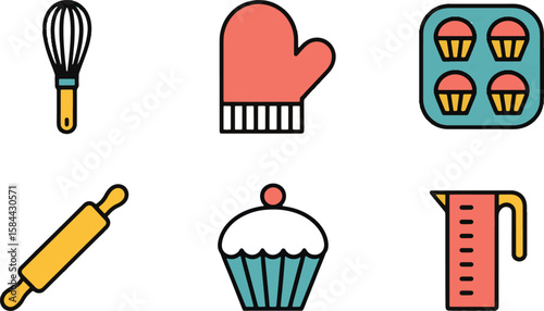 Whisk oven mitt cupcake tray rolling pin cupcake measuring jug kitchen utensil baking glove