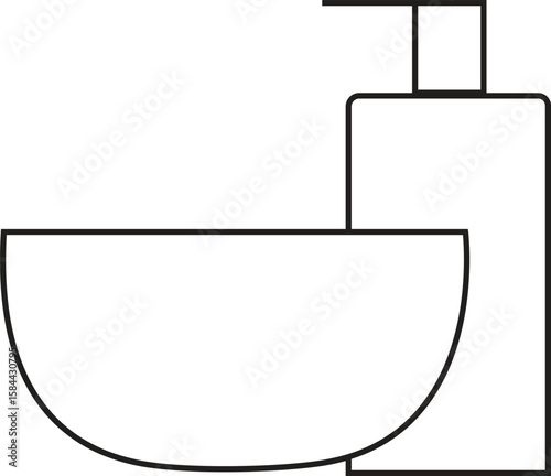 Minimalist Line Vector Icon of Hand Wash Sink and Soap Dispenser for Hygiene, Bathroom, Spa, and Cleaning Design Projects