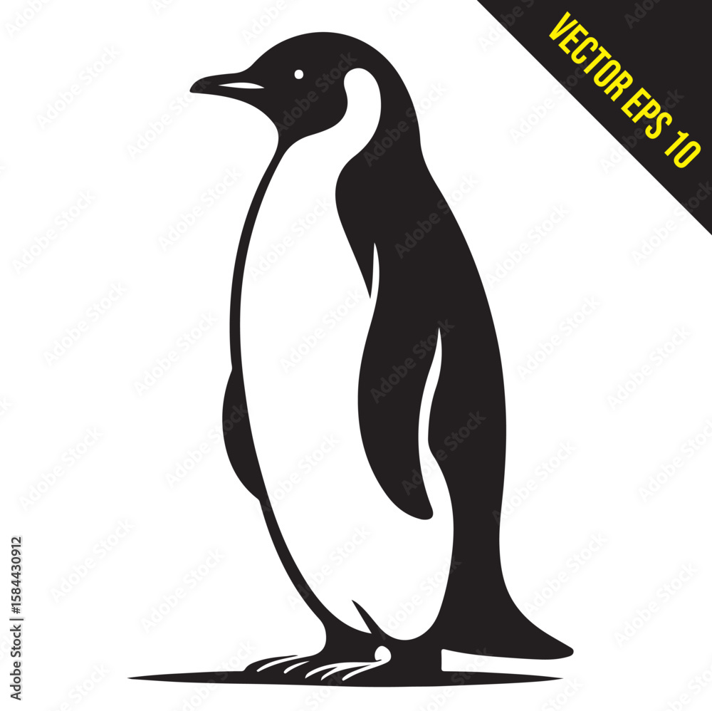 Obraz premium Silhouette penguin standing graphic animal black and white vector illustration