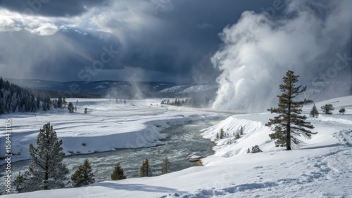 Winter Geyser Eruption Snow...