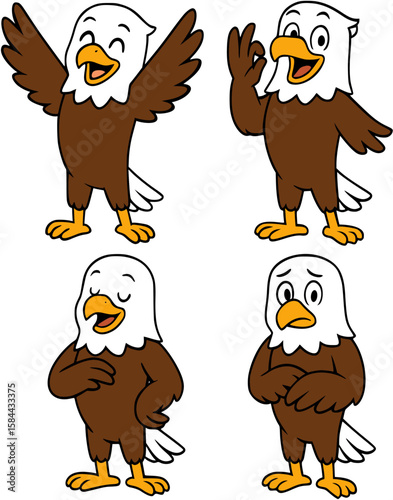 illustration cute cartoon eagle bird mascot character facial expression full body language vector set sticker character AI generated	