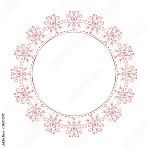 Damask Round Wreath rose gold circular round ornament floral Abstract pattern, Classical Victorian traditional style, illustration Vintage Design, Flower frames, Mandala, Antique, Moroccan frame