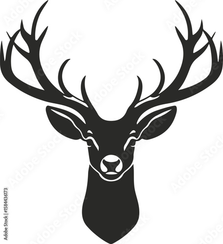 Symmetrical Deer Head Silhouette Banner Design with Mirrored Antlers