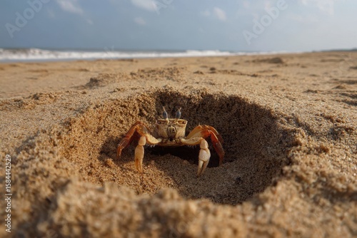 Fototapeta Naklejka Na Ścianę i Meble -  Crab burrow at Chandrabahga shore Odisha India