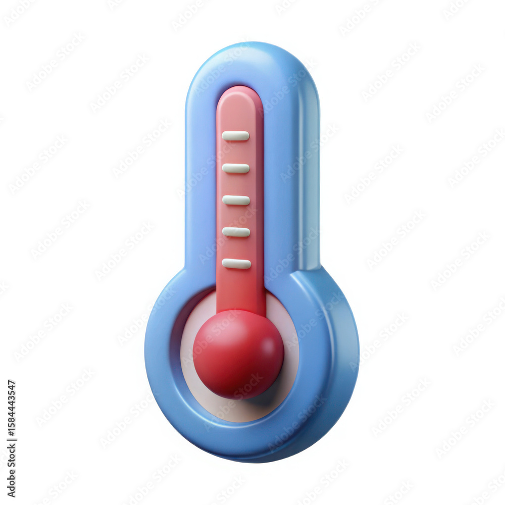 Stylized 3d thermometer with red bulb and blue casing on white background Stylized 3d thermometer with red bulb and blue casing on white background