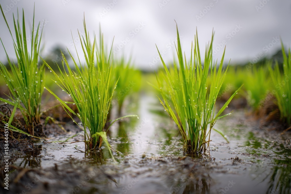 Obraz premium Cultivating lush young rice