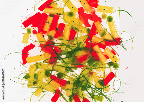 Abstract food art, red and yellow hues, culinary concept, for website design