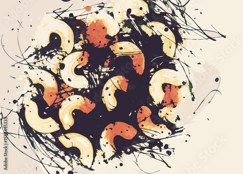 Abstract pasta shapes composition, in warm tones, for food blogs