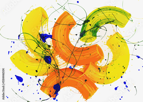 Abstract art, yellow orange green, dynamic composition, for branding