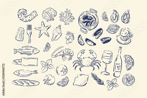 Hand drawn vintage illustrations in a doodle style. Vector Food illustrations in classic Italian aesthetics. Dolce Vita - Menu, posters designs.