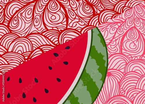 Watermelon slice illustration, red and pink, summer design, for branding