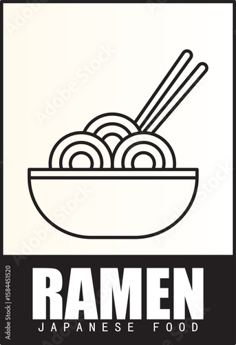 Ramen simple logo design. With illustration of a bowl of ramen with chopsticks