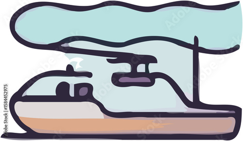 Stylized illustration of a boat sailing under a stylized cloud, depicting travel.