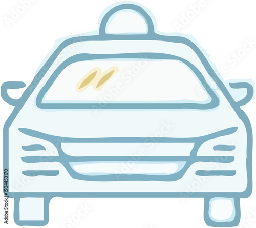 A stylized, front-facing illustration of a taxi cab with a light on top, outlined in blue.