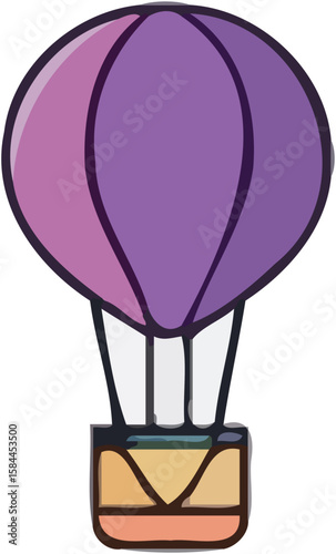 A stylized illustration of a purple hot air balloon.