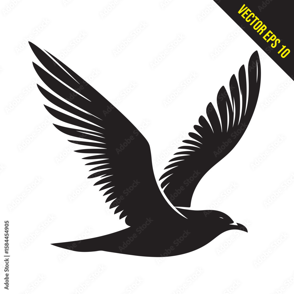 Fototapeta premium seagull flying silhouette vector illustration