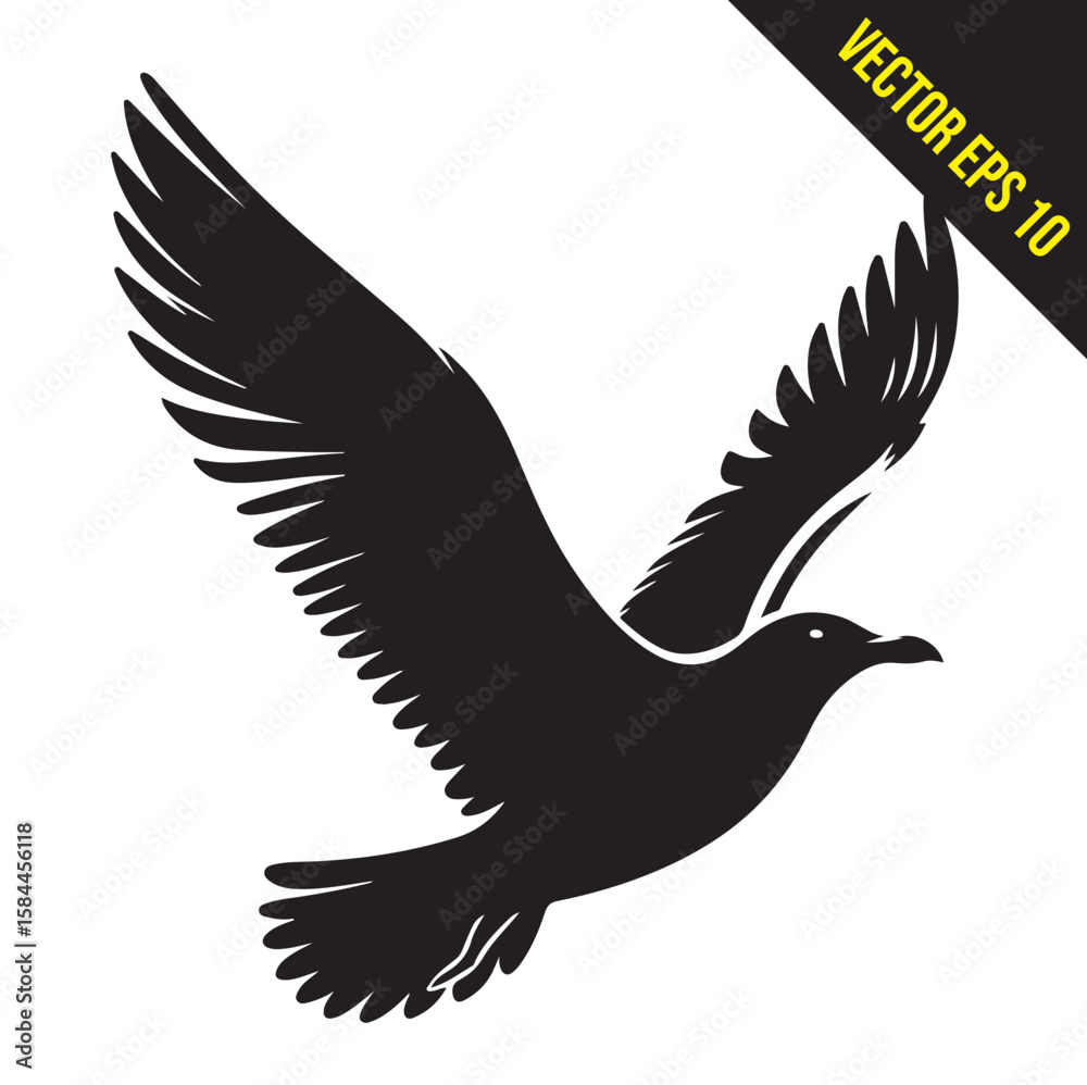 Fototapeta premium seagull flying silhouette vector illustration