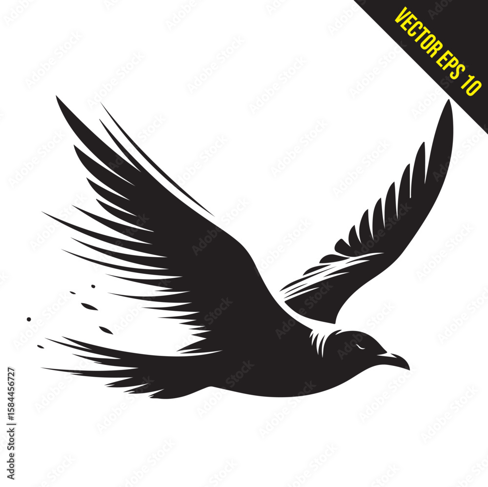 Obraz premium seagull flying silhouette vector illustration