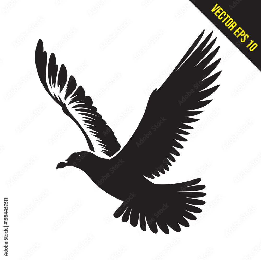 Obraz premium seagull flying silhouette vector illustration