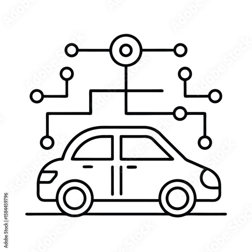 AI Simulation Environment Testing Autonomous Vehicle Navigation Systems vector line art on white background