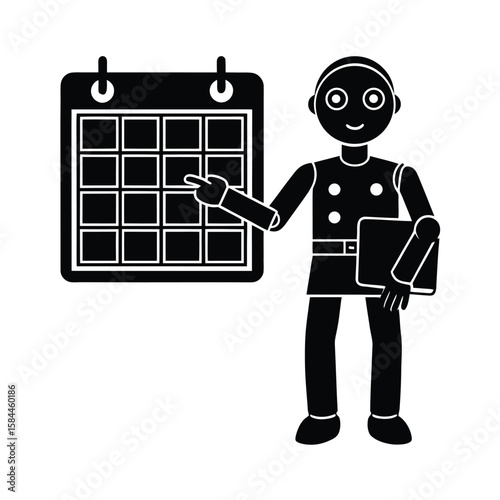 Flat Design Of Virtual AI Assistant Helping Users With Daily Tasks vector silhouette on white background