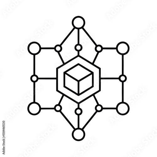 Smart Contract Automation With AI And Blockchain Technology Integration vector line art on white background