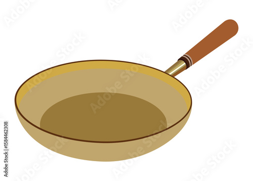 Brown frying pan with wooden handle