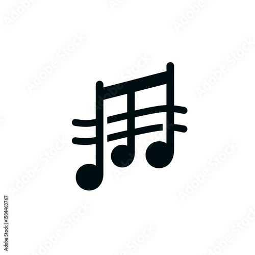 Simple black musical notes icon, treble clef, rhythm, melody symbol.