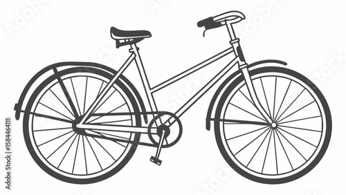 Illustration of a classic bicycle with fenders and detailed spoke wheels in black and white design created with generated ai