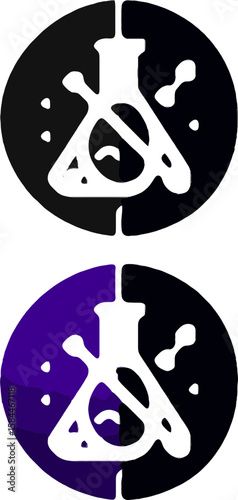 white conical flask icon centered in a circular badge with black and purple gradient background, representing lab or chemistry themes