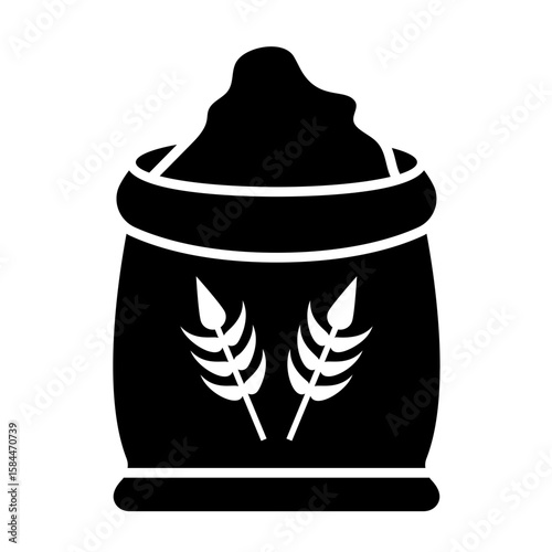 Flour Sack Glyph: A simple, yet elegant glyph of a sack filled with flour, adorned with wheat stalks, symbolizing sustenance and the basics of baking.