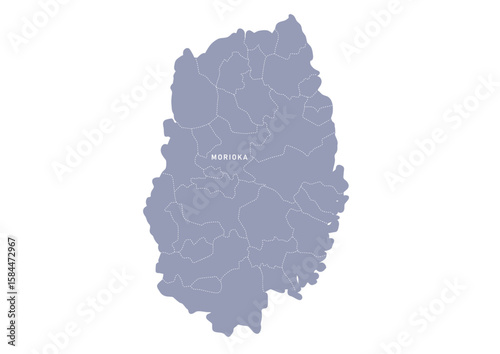 グレー色の日本地図, 岩手県の行政区分付き地図, Gray map of Japan, Iwate prefecture
