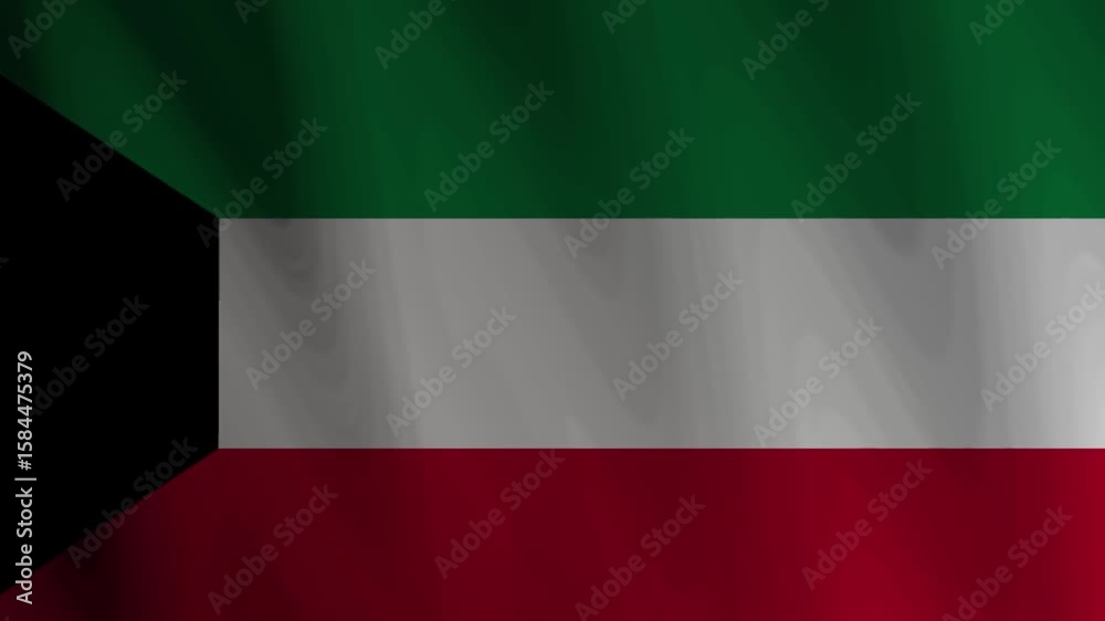 Waving flag of Kuwait with green white red stripes and black trapezoid suitable for use in Middle Eastern contexts Waving flag of Kuwait with green white red stripes and black trapezoid suitable for use in Middle Eastern contexts