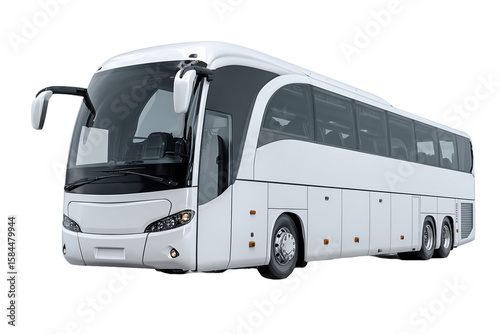 White Coach Bus Side View on Transparent Background Commercial Transportation, PNG