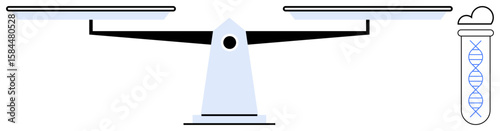 Traditional weighing scale balanced against a DNA test tube. Ideal for themes thumbs up justice, ethics, science, law, decision-making, bioethics, and fairness. Simple flat metaphor