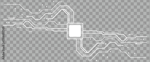 Abstract circuit lines with microchip design on transparent background, perfect for technology and computing concepts.