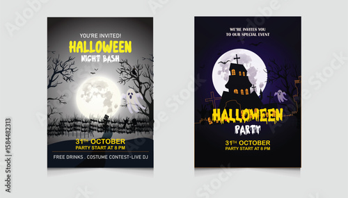 Halloween Party Invitation Flyer Set