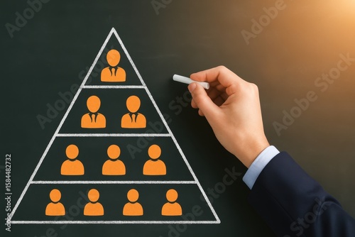 Hand Drawing Organizational Chart on Chalkboard in Business Concept with Team Structure Visuals and Leadership Representation