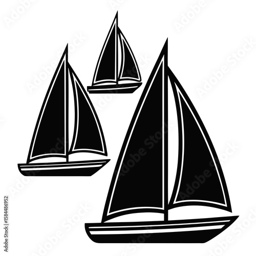 Black sailboats sailing on white watercraft nautical