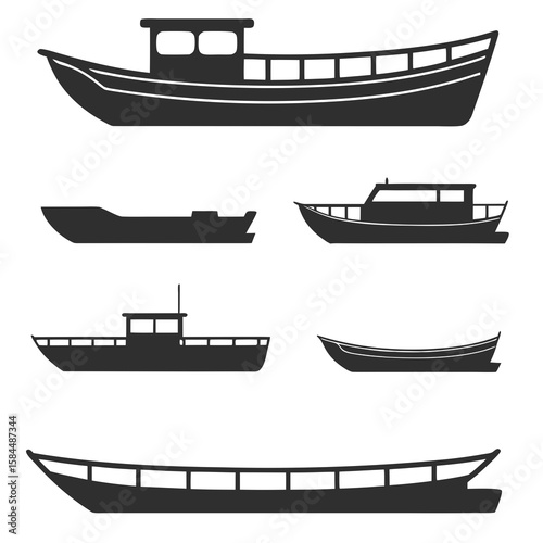 Various black boat silhouettes vessel ship