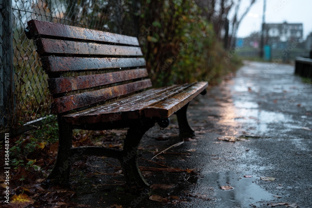 Lonely bench in the rain Lonely bench in the rain