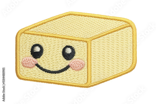 Smiling yellow block character embroidered patch cartoon character