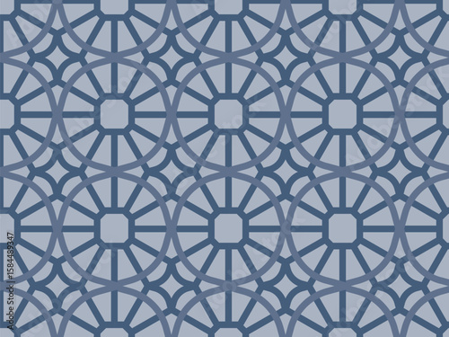 Interlocking Geometric Design with Circles and Octagons A Visually Appealing Repeating Pattern in Muted Blue Tones
