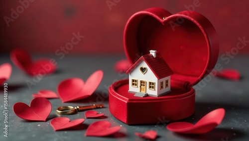 Luxury heart box, house key inside; romantic Valentine's gift , commitment, wedding