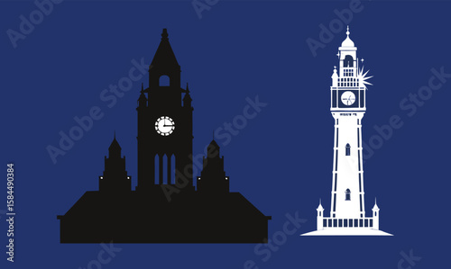 Vector silhouette of watch and tower