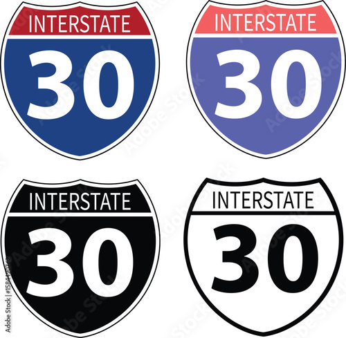 Interstate highway 30 road icon. Interstate highway 30 road sign. black Interstate highway 30 road symbol. flat style.