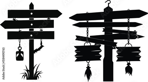 set of wooden signs in vector silhouette 