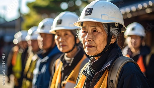 地域の防災訓練に参加する高齢者たち